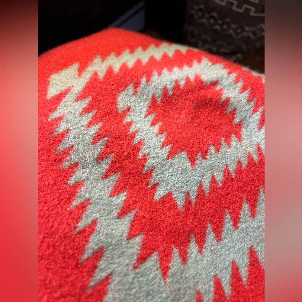 Vintage Pendleton Beaver State Wool Blanket Los Ojos in Coral and Turquoise - Picture 5 of 7